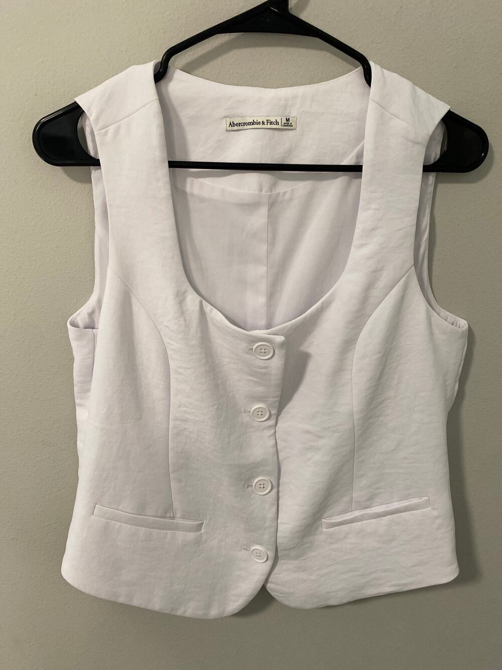 Abercrombie & Fitch White Linen Blend Button Vest Size M
